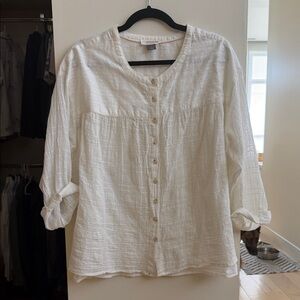 Pilcro White Textured Button-Up Blouse